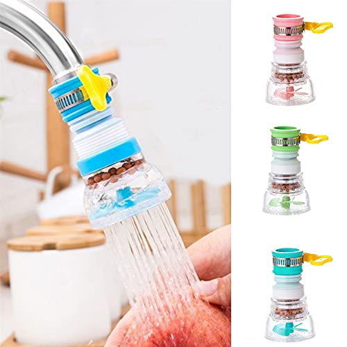 HUAFEI Faucet telescoptor, 720 degree splash faucet water filter made of soft PVC rubber, bamboo carbon zeolite and carbon for faucet nozzles, 3 only (Blue, pink, green)