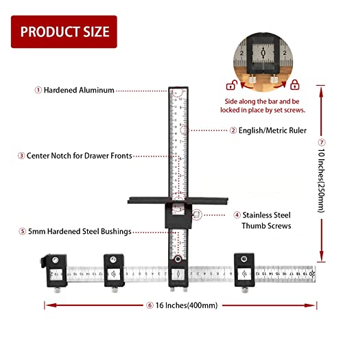 Cabinet Hardware Jig, Solike Aluminum Alloy Cabinet Handle Jig Tool for Fast and Accurate Installation of Door Handles and Drawer Front Knobs, Pulls(With Automatic Center Punch and 4 Drill Bits)