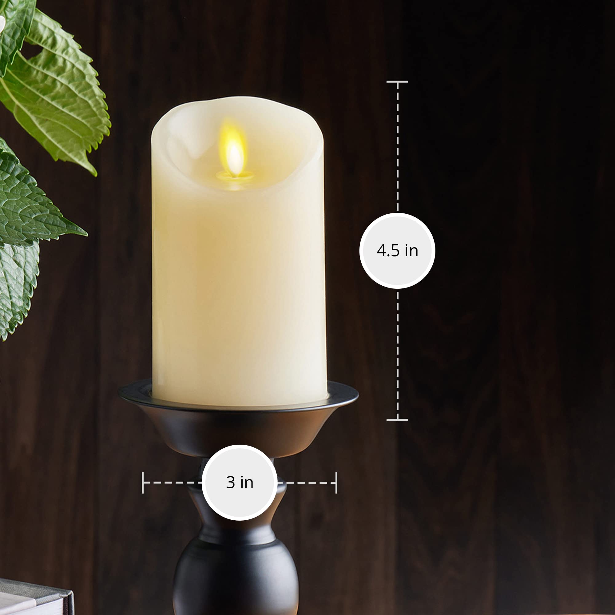 Luminara Moving Flame Pillar Flameless LED Candle, Scalloped Edge, Real Wax, Unscented - Ivory (4.5-inch)