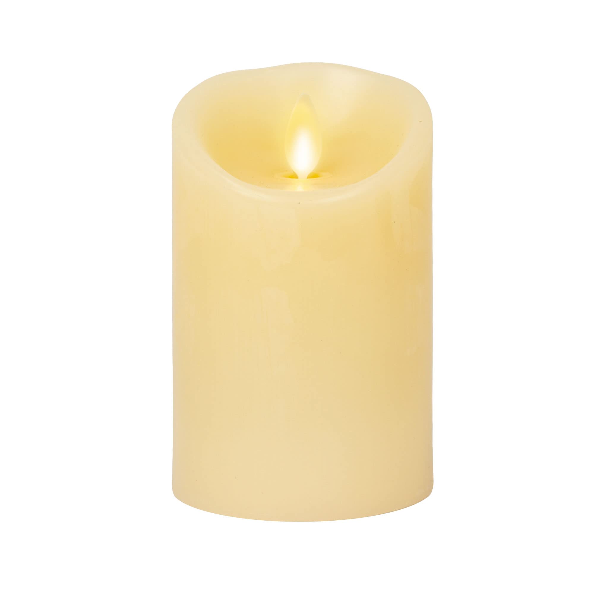 Luminara Moving Flame Pillar Flameless LED Candle, Scalloped Edge, Real Wax, Unscented - Ivory (4.5-inch)