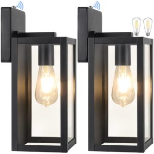 2-pack dusk to dawn outdoor wall light fixtures with 2 led bulbs, exterior wall mount lanterns waterproof, wall sconces in matte black anti-rust wall lamps with clear glass for doorway porch garage