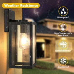 2-Pack Dusk to Dawn Outdoor Wall Light Fixtures with 2 LED Bulbs, Exterior Wall Mount Lanterns Waterproof, Wall Sconces in Matte Black Anti-Rust Wall Lamps with Clear Glass for Doorway Porch Garage