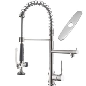 gimili kitchen faucet with pull down sprayer, single handle high pressure kitchen sink faucet, commercial double-headed stainless steel kitchen faucets sink with deck plate, brushed nickel
