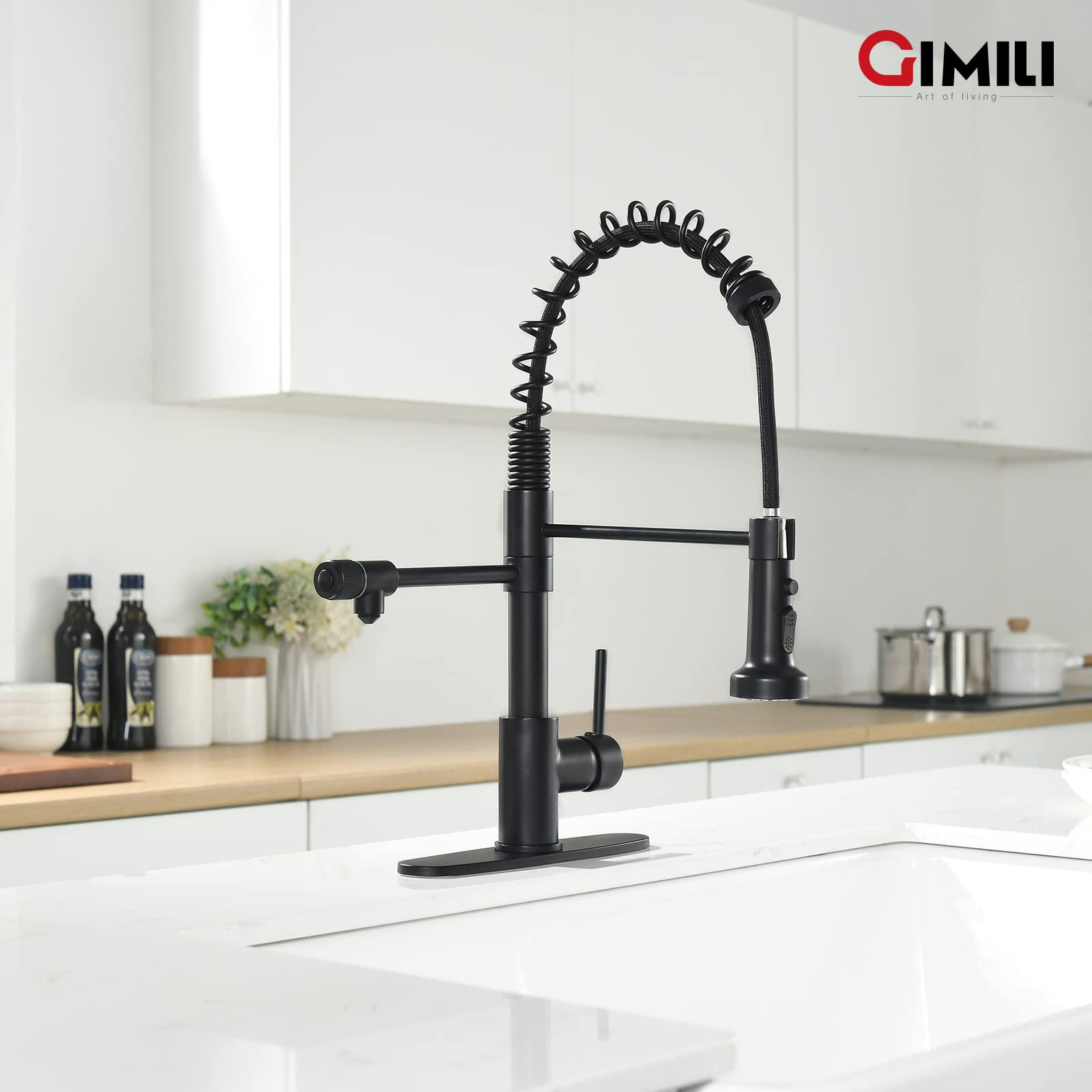 GIMILI Drinking Water Faucet 3 in1 Commercial Style Pull-Down Single Handle Filter Kitchen Faucet for Water Filtration System, Matte Black(Without Water Filtration Device)