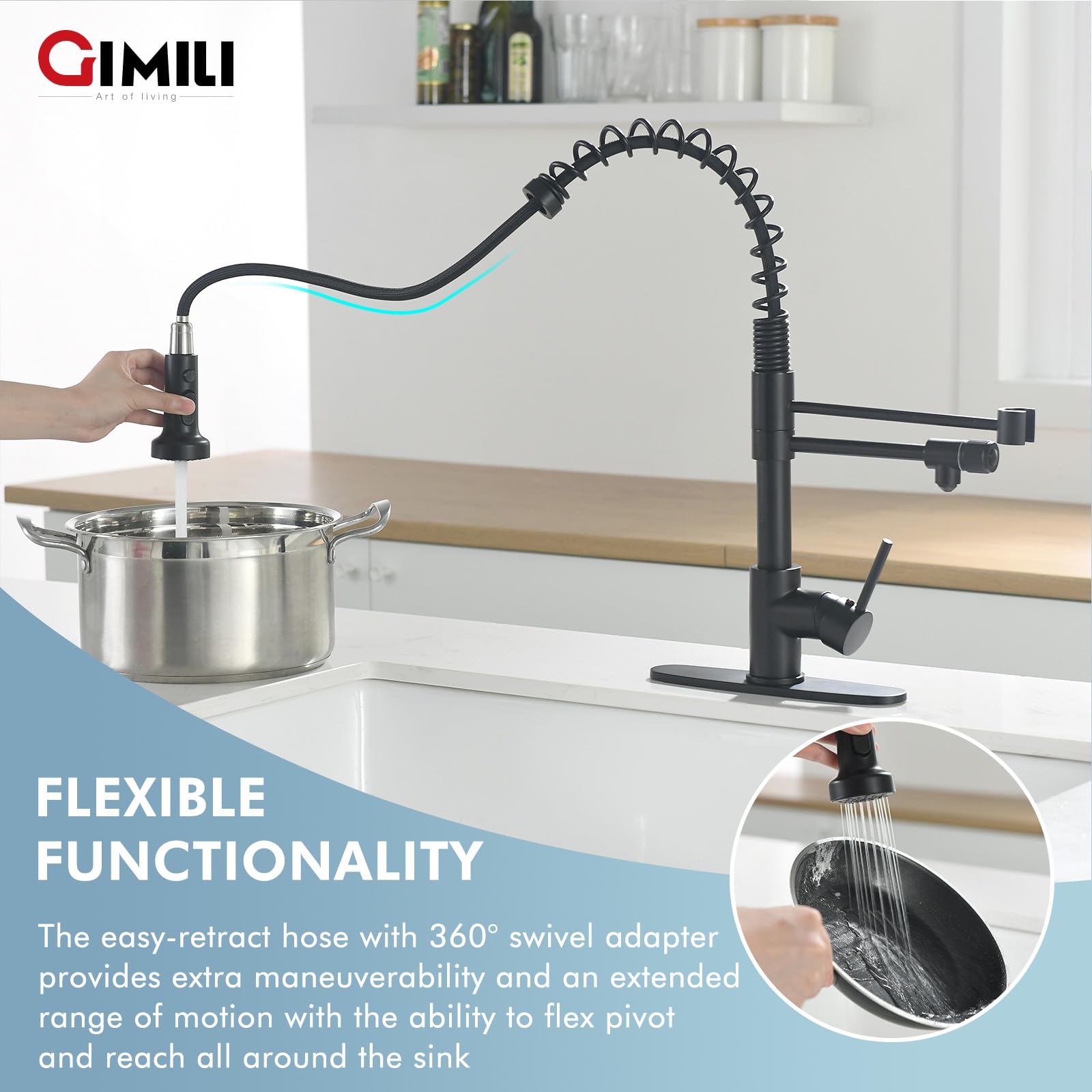 GIMILI Drinking Water Faucet 3 in1 Commercial Style Pull-Down Single Handle Filter Kitchen Faucet for Water Filtration System, Matte Black(Without Water Filtration Device)