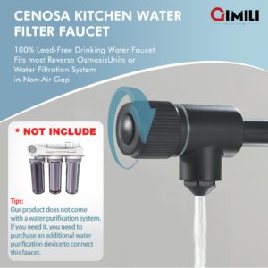 GIMILI Drinking Water Faucet 3 in1 Commercial Style Pull-Down Single Handle Filter Kitchen Faucet for Water Filtration System, Matte Black(Without Water Filtration Device)