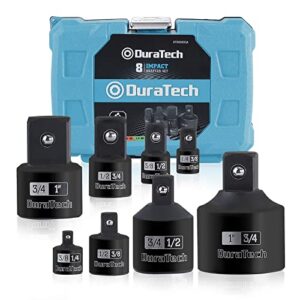 duratech 8-piece impact socket adapter and reducer set, 1/4", 3/8", 1/2" and 3/4" drive socket adapter with storage case, square drive, premium cr-v steel made