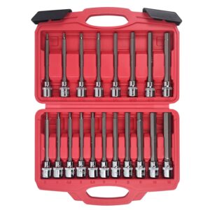 amm 19-piece 3/8 inch drive extra long allen hex bit socket set, standard sae & metric (1/8-inch - 3/8-inch, 3-12mm), s2 alloy steel, durable tool accessories
