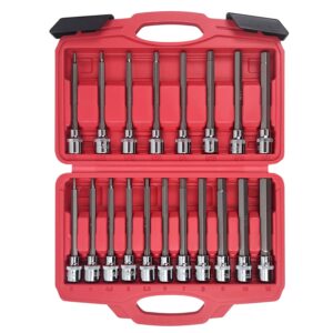 AMM 19-Piece 3/8 Inch Drive Extra Long Allen Hex Bit Socket Set, Standard SAE & Metric (1/8-Inch - 3/8-Inch, 3-12mm), S2 Alloy Steel, Durable Tool Accessories