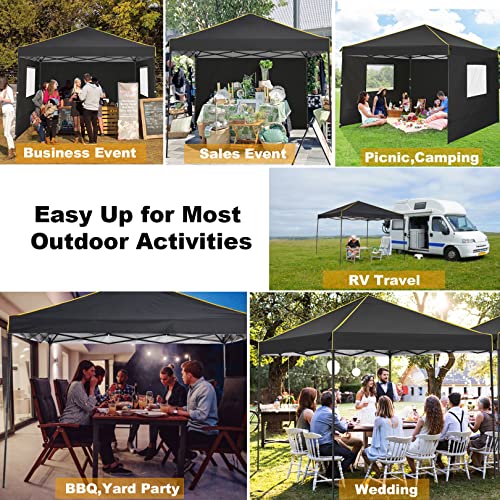 10x10 Pop Up Canopy Tent with 4 Removable Sidewalls, Waterproof Commercial Instant Gazebo Outdoor Tents for Party/Exhibition/Picnic with Carry Bag,4 Stakes & Ropes (Black)