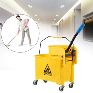 XinYun Mop Bucket with Wringer, Commercial Industrial Side-Press Wringer Combo on Wheels, Household Portable Bucket, 5 Gallon 21Qt, Heavy-Duty Wringe, Yellow 1