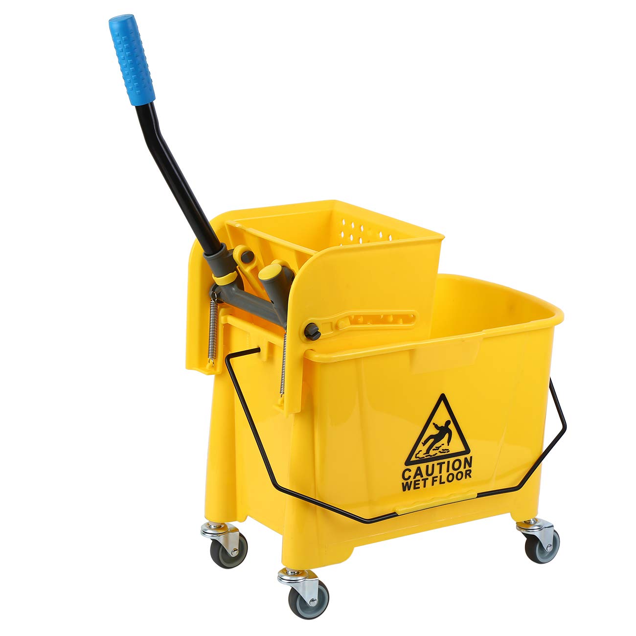 XinYun Mop Bucket with Wringer, Commercial Industrial Side-Press Wringer Combo on Wheels, Household Portable Bucket, 5 Gallon 21Qt, Heavy-Duty Wringe, Yellow 1