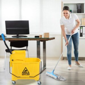 XinYun Mop Bucket with Wringer, Commercial Industrial Side-Press Wringer Combo on Wheels, Household Portable Bucket, 5 Gallon 21Qt, Heavy-Duty Wringe, Yellow 1