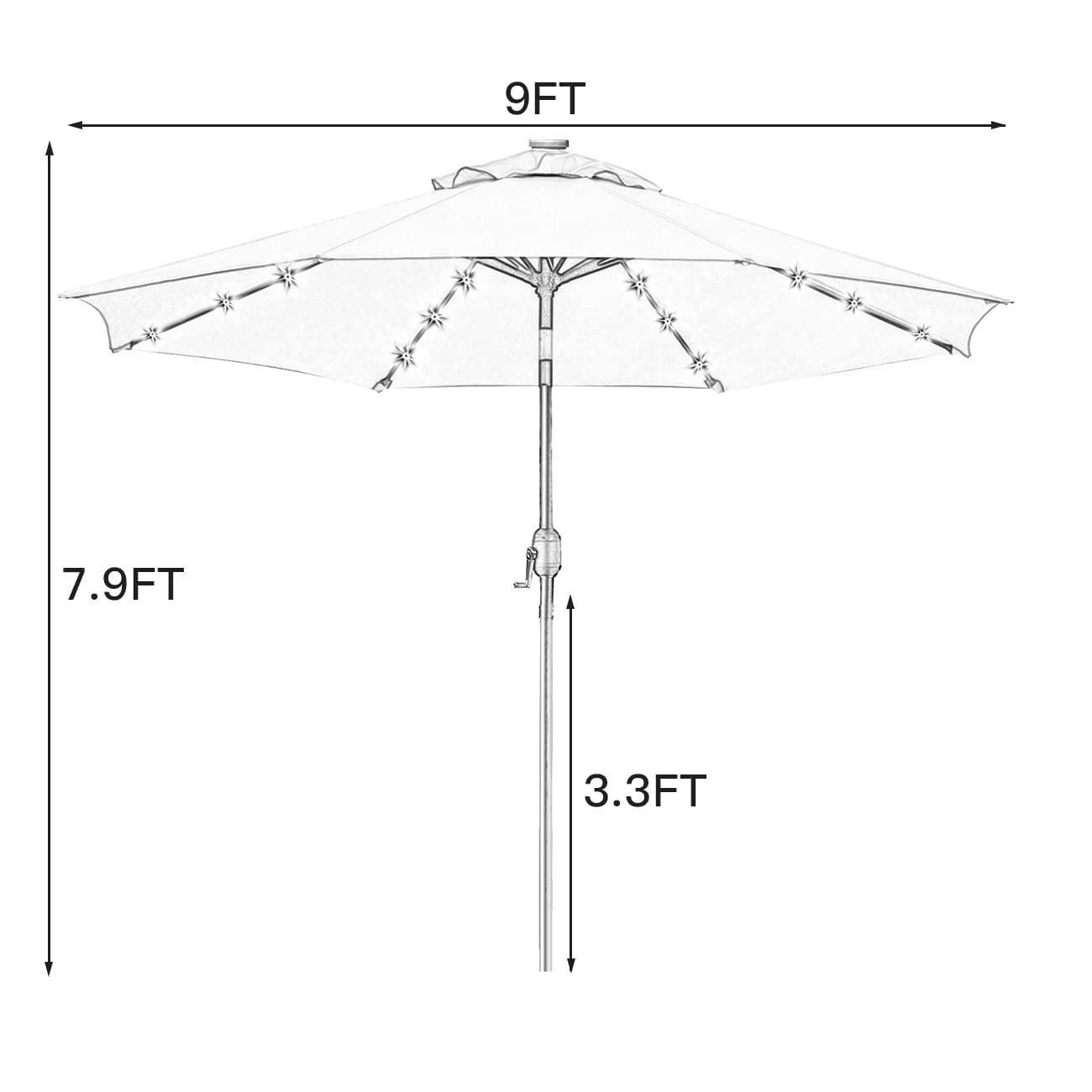 Sunnyglade 9' Solar LED Lighted Patio Umbrella with 8 Ribs/Tilt Adjustment and Crank Lift System (Orange)