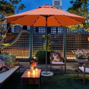 Sunnyglade 9' Solar LED Lighted Patio Umbrella with 8 Ribs/Tilt Adjustment and Crank Lift System (Orange)