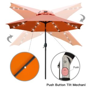 Sunnyglade 9' Solar LED Lighted Patio Umbrella with 8 Ribs/Tilt Adjustment and Crank Lift System (Orange)