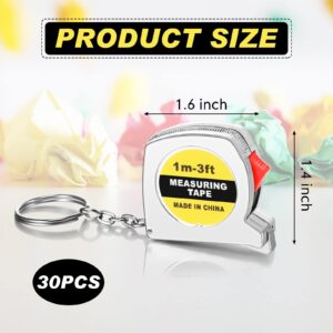 Small Tape Measure Mini Retractable Measuring Tape Keychains 1 Meter/ 3 Feet Functional Mini Measuring Tape, Metric and Inch with Slide Lock for Daily Use Body Measurement(30 Pieces)