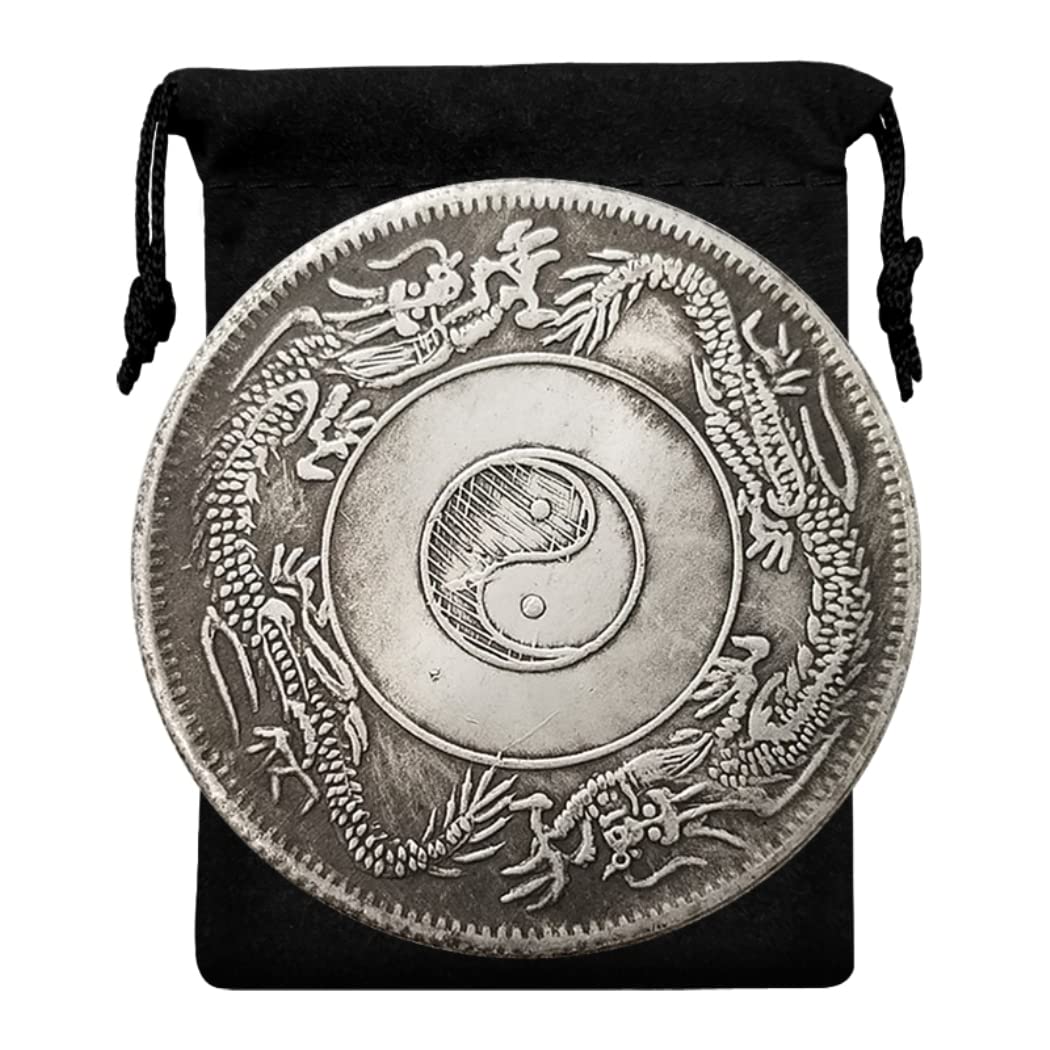 Kocreat Copy Tai Chi Feng Shui Yin and Yang Loong Coin Brass Silver Plating Dollar-Replica Foreign Souvenir Coin Lucky Coin Hobo Coin Old Coin Collection