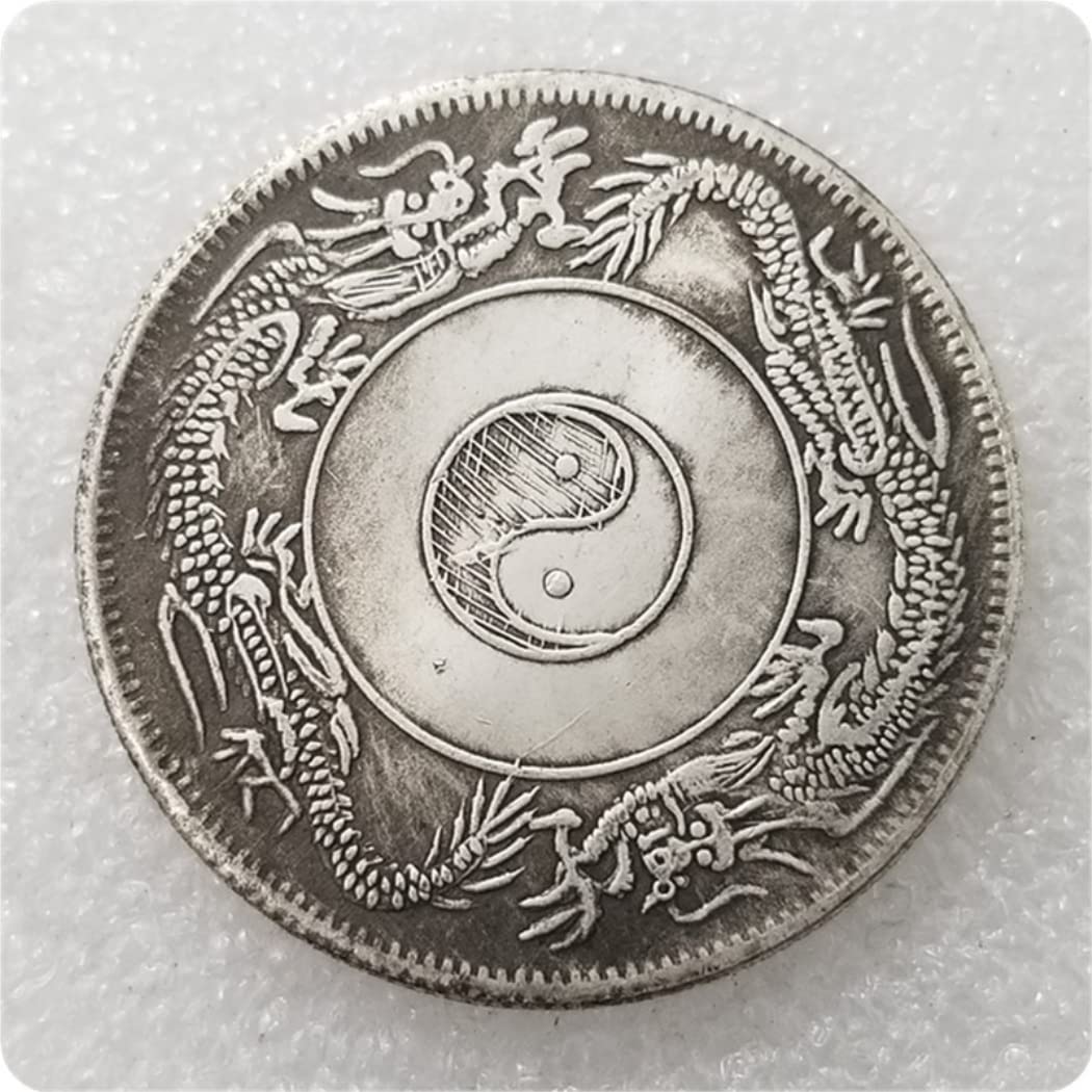 Kocreat Copy Tai Chi Feng Shui Yin and Yang Loong Coin Brass Silver Plating Dollar-Replica Foreign Souvenir Coin Lucky Coin Hobo Coin Old Coin Collection