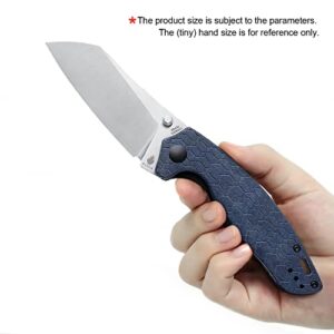 Kizer Towser K Folding Pocket Knife, 154CM Steel Sheepsfoot Blade Cleaver Knife with Blue Richlite Handle for Everyday Carry