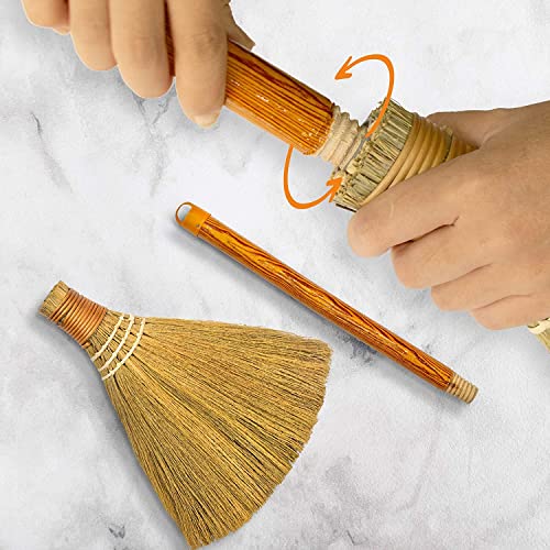 BMart Home Small Natural Whisk Sweeping Hand Handle Broom - Vietnamese Straw Soft Broom for Cleaning - Decoration Items - Indoor - Outdoor - 7.87'' Width, 24.4" Length