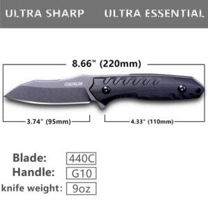 OERLA OLK-039B Tactical Style Outdoor Camping Knife 8.66 Inches Full-Tang 440C Steel Fixed Blade with Kydex Sheath