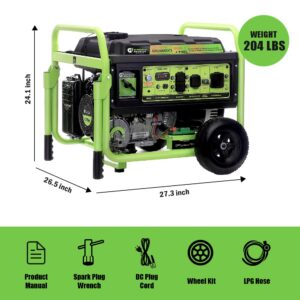 Green-Power America Dual Fuel Portable Generator 13000 Watt,Gas or Propane Powered,Electrical/Recoil Start, Equipped with CO-Seizer CO Protection System