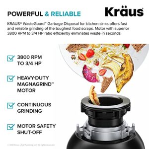 KRAUS Kore™ Workstation 33-inch Farmhouse Flat Apron Front 16 Gauge Single Bowl Stainless Steel Kitchen Sink with Accessories and WasteGuard™ Continuous Feed Garbage Disposal, KWF410-33-100-75MB