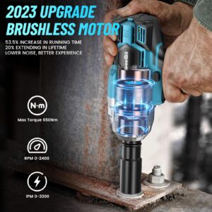 Seesii Brushless Power Impact Wrench, Cordless, 1/2 inch Max High Torque 479 Ft-lbs(650Nm), 3300RPM w/ 2x 4.0 Battery, 6 Sockets,9 Drill,6 Screws for Car Home, WH700