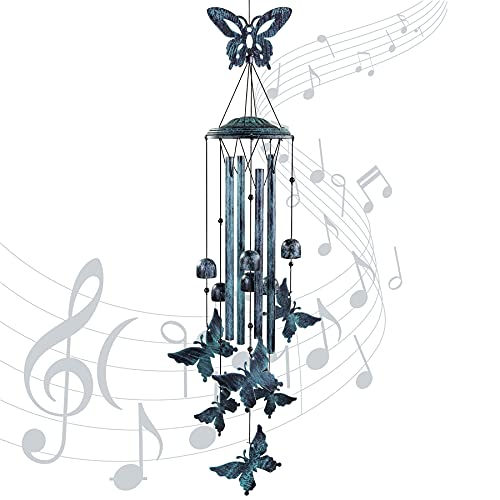 Yiiwinwy Butterfly Wind Chimes for Outside Large Aluminum Tubes Outdoor Decorations for Patio, Garden, Porch, Memorial Bells Gift