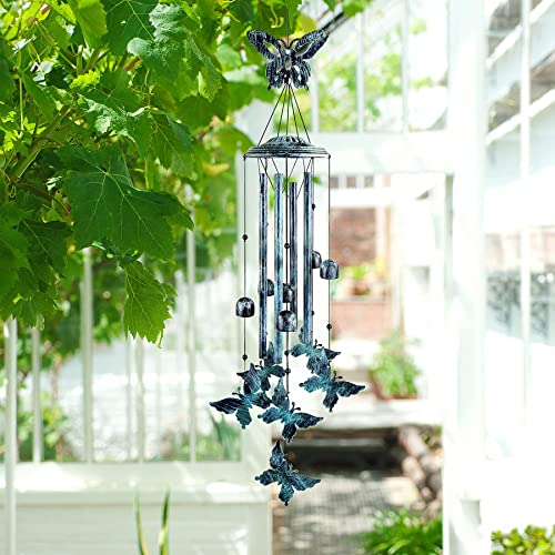 Yiiwinwy Butterfly Wind Chimes for Outside Large Aluminum Tubes Outdoor Decorations for Patio, Garden, Porch, Memorial Bells Gift