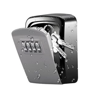 [new version] security lock box, 4 digit combination key storage lock box, 3.66'' wall mounted key safe box, 5 keys capacity lock box for indoor outdoor