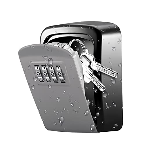 [New Version] Security Lock Box, 4 Digit Combination Key Storage Lock Box, 3.66'' Wall Mounted Key Safe Box, 5 Keys Capacity Lock Box for Indoor Outdoor