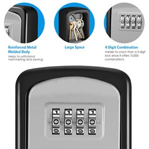 [New Version] Security Lock Box, 4 Digit Combination Key Storage Lock Box, 3.66'' Wall Mounted Key Safe Box, 5 Keys Capacity Lock Box for Indoor Outdoor