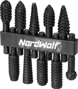 nordwolf 10-piece rotary burr wood carving rasp files set, with 1/4" hex shank for wood & rubber deburring, shaping and grooving