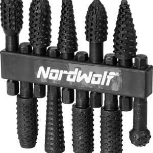 NordWolf 10-Piece Rotary Burr Wood Carving Rasp Files Set, with 1/4" Hex Shank for Wood & Rubber Deburring, Shaping and Grooving