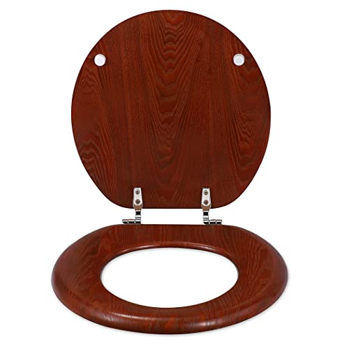 Wood Toilet Seat Round, Wooden Toilet Seats for Standard Toilets, Round Toilet Seats with Metal Hinge, Easy to Install