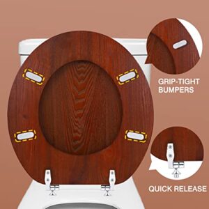 Wood Toilet Seat Round, Wooden Toilet Seats for Standard Toilets, Round Toilet Seats with Metal Hinge, Easy to Install