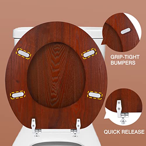 Wood Toilet Seat Round, Wooden Toilet Seats for Standard Toilets, Round Toilet Seats with Metal Hinge, Easy to Install