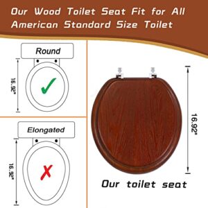 Wood Toilet Seat Round, Wooden Toilet Seats for Standard Toilets, Round Toilet Seats with Metal Hinge, Easy to Install