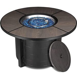 outdoor propane firepit table, 42inch, 50,000 btu auto-ignition rounded fireplace with waterproof table cover, lid and blue stone, csa certification, for patio and garden