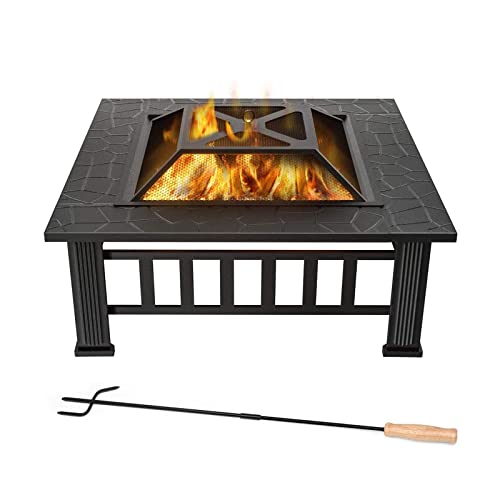 SAN LIKE Fire Pit Poker for Fireplace Outdoor - 32'' Wrought Iron Firepit Stoker Stick for Camping Campfire - Ideal Size Easy Assembly
