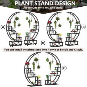 2 Pcs 6 Tier Tall Metal Indoor Plant Stand with Detachable Wheels, Half-Moon-Shaped Plant Shelf Holder for Outdoor Clearance, Multi-Purpose Plant Stands for Home Decor, Balcony, Patio, Garden