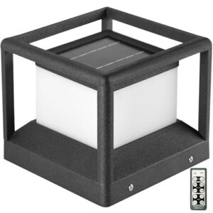 MVBT Solar Post Cap Light, Modern Outdoor Fence Deck Column Cap Lamp Lantern 3000K Landscape Lighting for Flat Surface Patio Posts Garden Decoration IP65 Waterproof（‎7.1"x7.1"x6.5"）