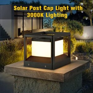 MVBT Solar Post Cap Light, Modern Outdoor Fence Deck Column Cap Lamp Lantern 3000K Landscape Lighting for Flat Surface Patio Posts Garden Decoration IP65 Waterproof（‎7.1"x7.1"x6.5"）