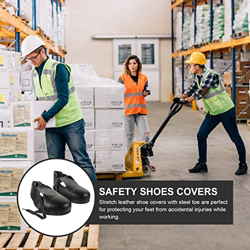 Steel Toe Cap Safety Shoe Covers, Universal Steel Toe Leather Overshoes Workplace with Adjustable Strap, Unisex Safety Footwear Toe Leather Protector Attachment Size EUR 36-46