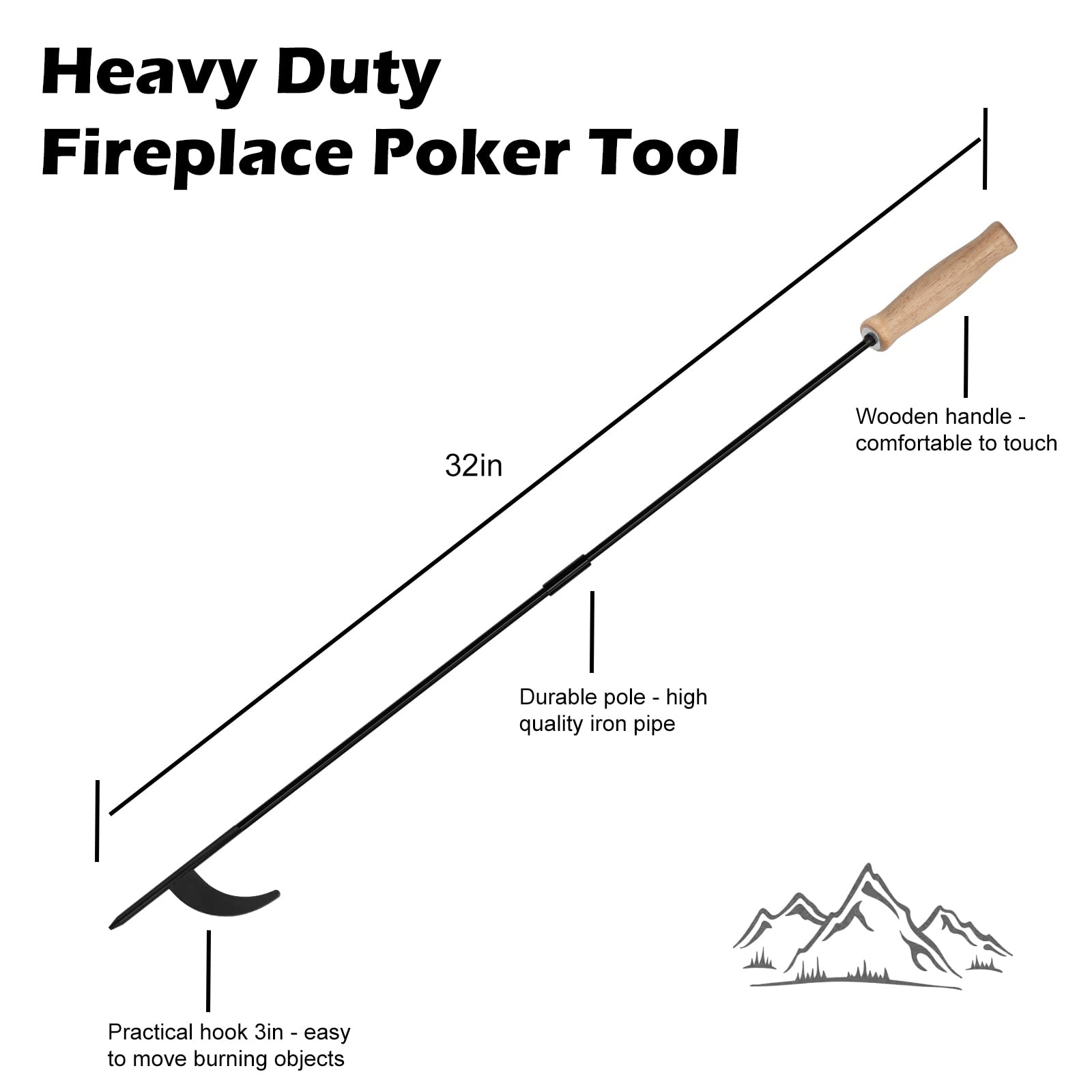 Fire Poker for Fire Pit,Rust Resistant Black Finish Solid Steel Fireplace Poker, Multi Use Tip Fire Pit Accessories for Fireplace Camping Wood Stove Indoor and Outdoor