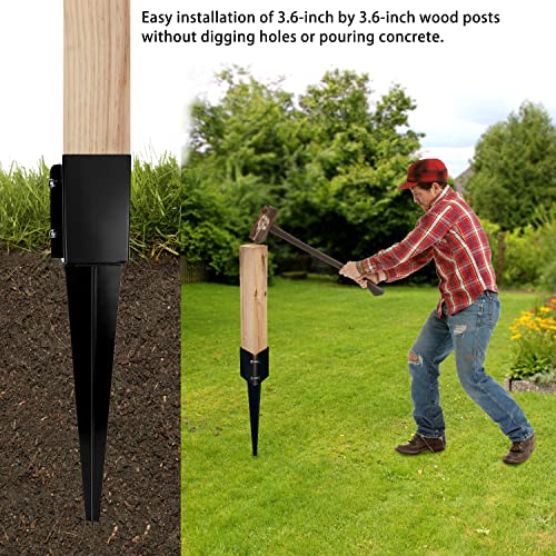 XYADX Fence Post Anchor Ground Spike Heavy Duty Black Powder Coated Fence Stakes Post Base for Mailbox, 24 x 4 x 4 Inches Outer Diameter (Inner Diameter 3.6 x3.6 Inches), Pack of 4