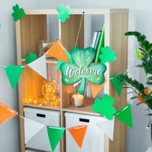 Jetec 12 x 11.5 Inch St. Patrick's Wall Pediments Wooden Irish Hanging Welcome Board Shamrock Plaques with Rope for St Patrick's Decor Window Home Wall Door Indoor Outdoor