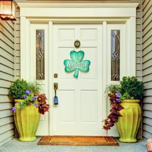 Jetec 12 x 11.5 Inch St. Patrick's Wall Pediments Wooden Irish Hanging Welcome Board Shamrock Plaques with Rope for St Patrick's Decor Window Home Wall Door Indoor Outdoor